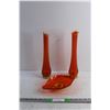 Image 1 : (2) Orange Glass Vases and Candy Dish