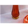 Image 5 : (2) Orange Glass Vases and Candy Dish