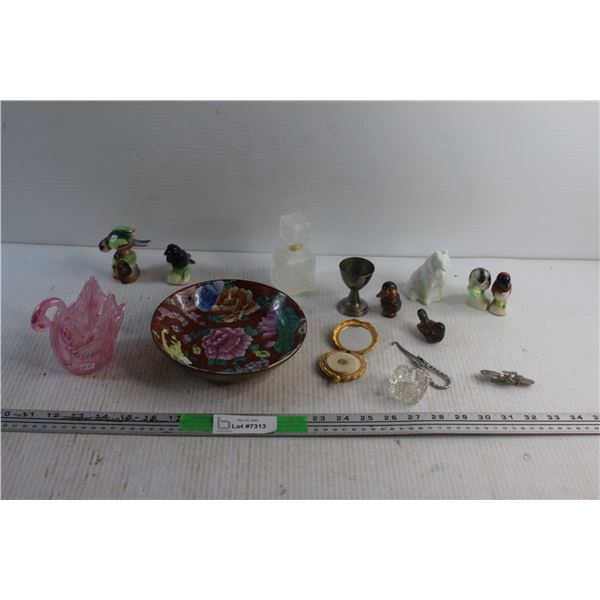 Pink Swan Candle Holder, Bowl, Wildlife Ornaments, Button Hook, Tie Clip and Misc.