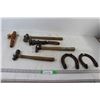 Image 1 : (3) Hammers, (2) Horse Shoes, Pipe Wrench, Keg Tap