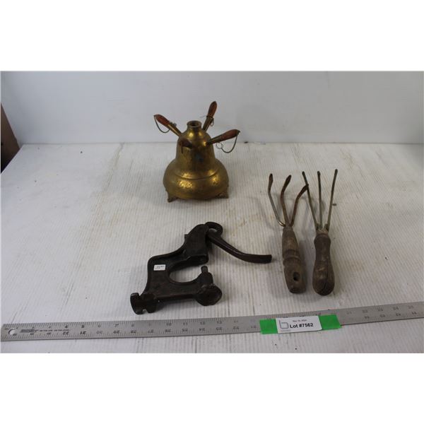 (2) Garden Rakes, Brass Decoration, Riveter