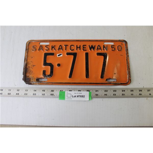 Vintage Saskatchewan License Plate -1950