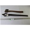 Image 1 : Vintage Blacksmith Tongs 22.5" Long, Vintage Axe 17" Long x 4.5" Head