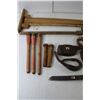 Image 2 : Assorted Vintage Items (Wood Towel Drying Rack, Manual Drill, Railway Tie Hammer Head, Bread Knife, 