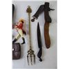 Image 3 : Assorted Vintage Items (Stainless Steel Cutlery, Carving Fork, Leather Belt "Be Prepared", Wood Lett