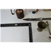 Image 3 : Assorted Vintage Items (Small Metal Flag Holder, Wind-Up Alarm Clock, Carving Knife, Carpenter's Squ
