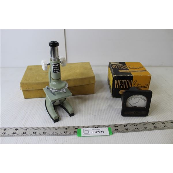 Vintage Tasco 600X Microscope, Vintage Weston Meter