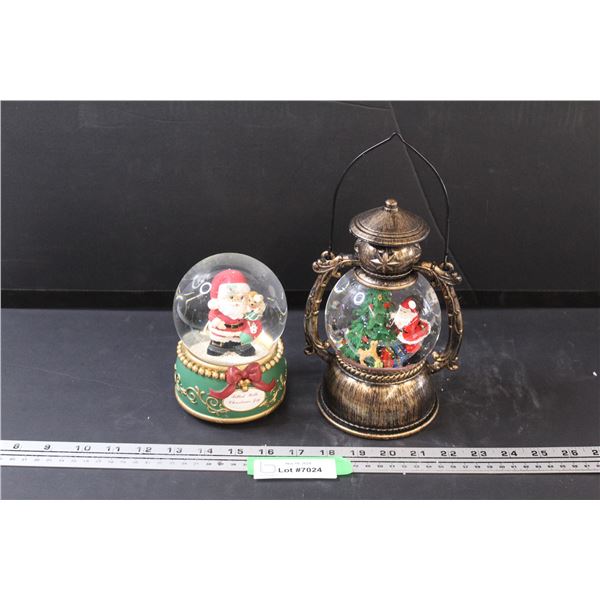 (2) Santa Snow Globes - Works