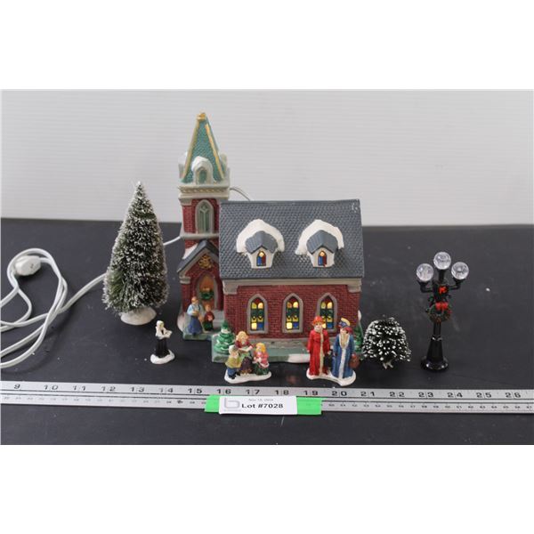 Light-up Christmas Church Decor w/Figurines