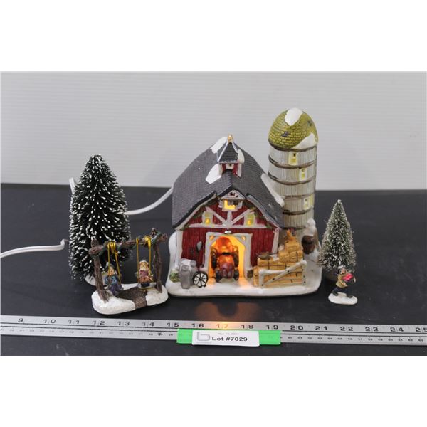 Light-up Christmas Farm Decor w/Figurines