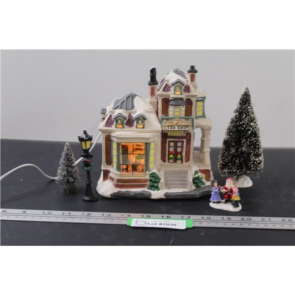Light-up Christmas Tea Shop Decor w/Figurines