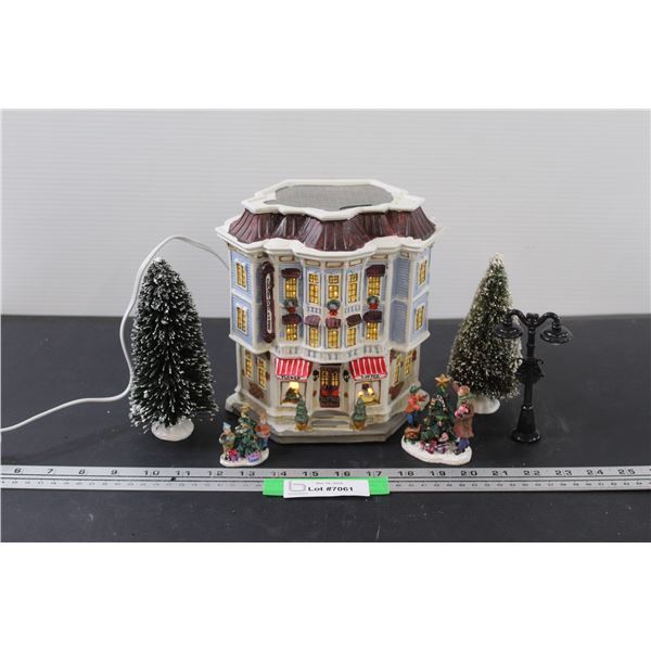 Light-up Christmas Flower & Coffee Shop Decor w/Figurines