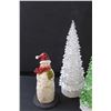 Image 2 : (2) Christmas Tree (Light-up- Battery), Snowman Figurine & (2) Candles