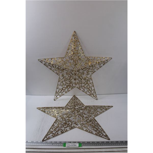(2) Metal Glittering Gold Christmas Star Decor - 22  Diameter
