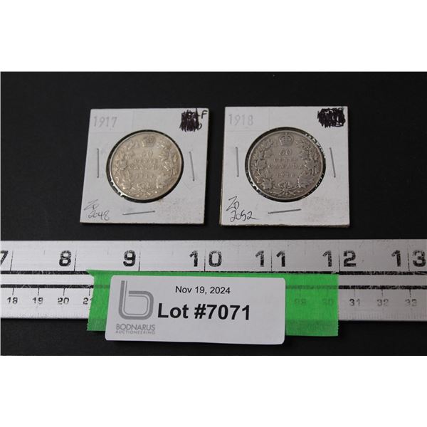(2) Canadian 50 Cent Coins: 1917 & 1918