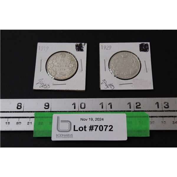 (2) Canadian 50 Cent Coins: 1919 & 1929