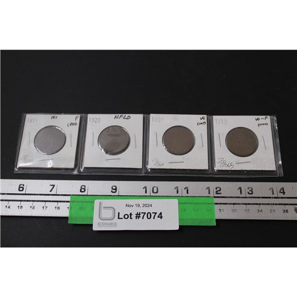 (4) Canadian One Cent Coins: 1871, 19220, 1909, 1910