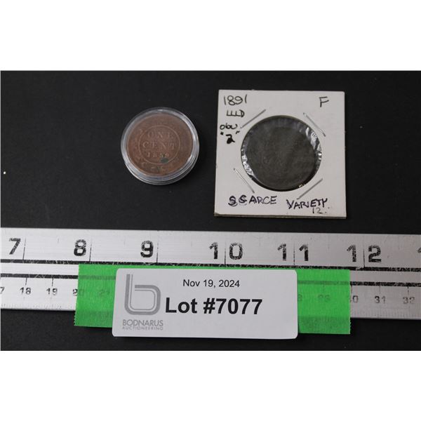 (2) Canadian One Cent Coins: 1859 & 1891