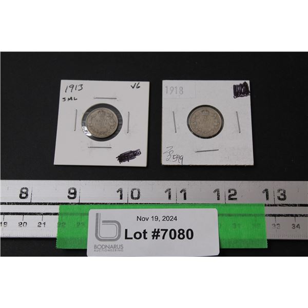 (2) Canadian Ten Cent Coins: 1913 & 1918
