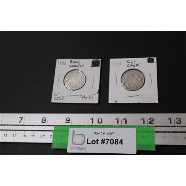 (2) Canadian Twenty Five Cent Coins: 1902 & 1903