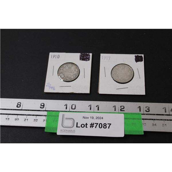 (2) Canadian Twenty Five Cent Coins: 1910 & 1917