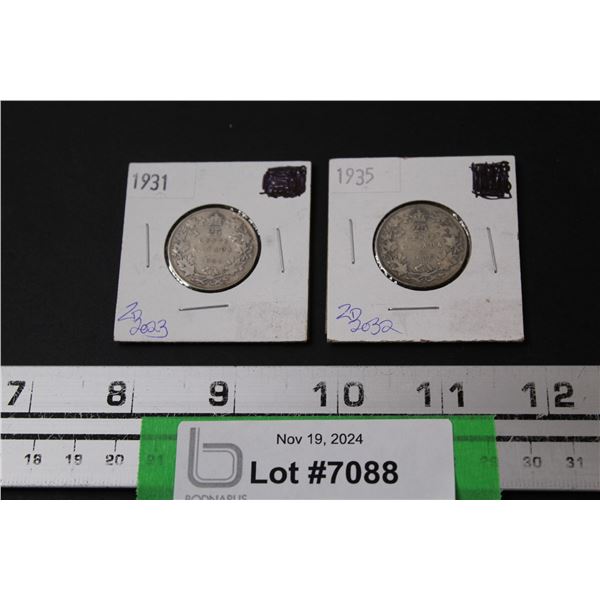 (2) Canadian Twenty Five Cent Coins: 1931 & 1935