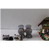 Image 3 : Small Cuckoo Clock (Missing Pendulum) as is, (4) Salt & Pepper Shakers, Rose Chalkware
