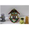 Image 4 : Small Cuckoo Clock (Missing Pendulum) as is, (4) Salt & Pepper Shakers, Rose Chalkware
