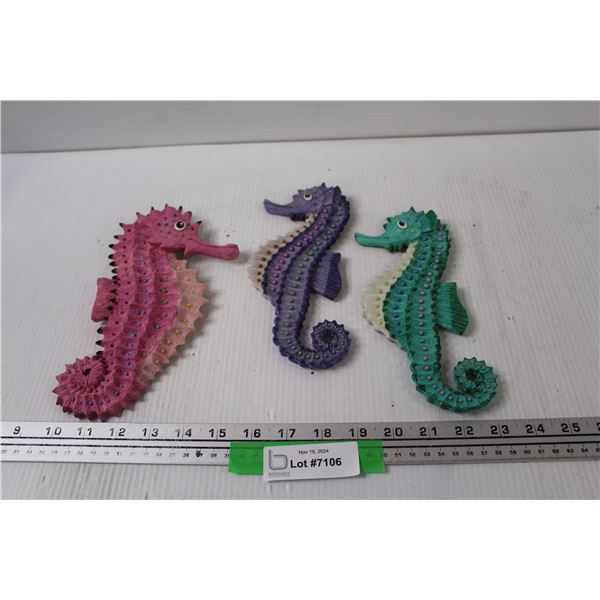 (3) Seahorse Chalkware Wall Decor