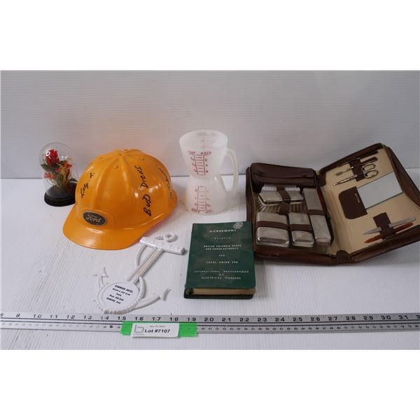 Vintage Nail Kit Set, Ford Safety Helmet, Canwood Hotel Decor, Plastic Measuring Cup (Vintage), Misc