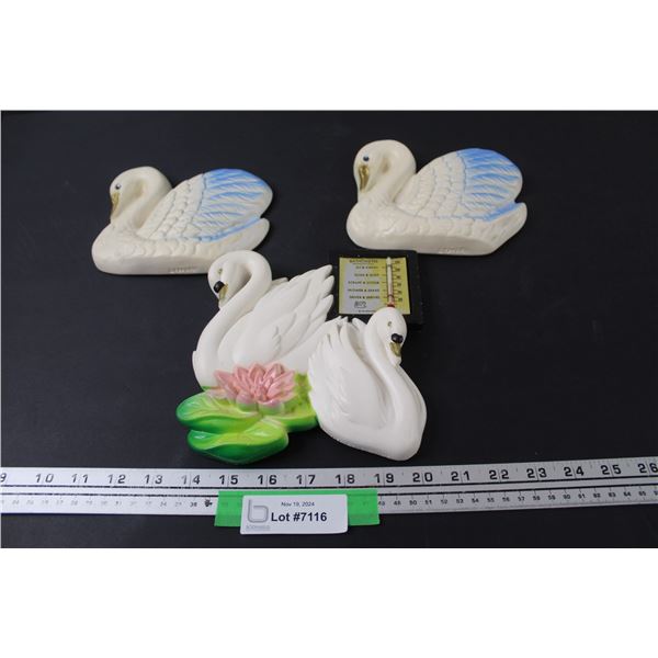 (3) Swan Chalkware Wall Decor
