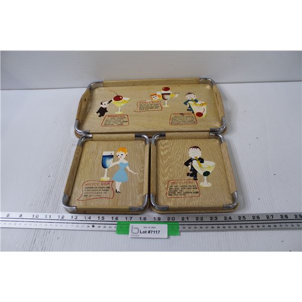 Vintage Bar Serving Trays & Recipes Set