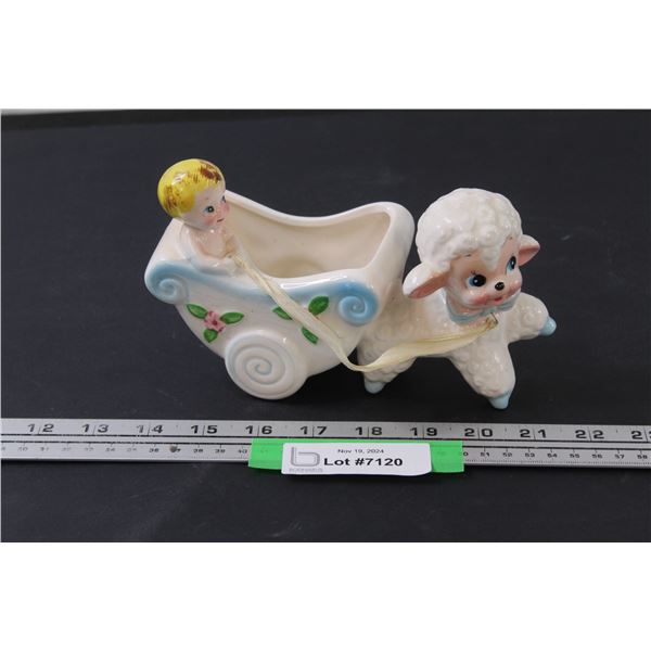 Ceramic Lamb & Child Planter - Made in Japan