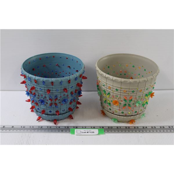 (2) Vintage Lawnware Light Bead Planters - 6.5" x 7"
