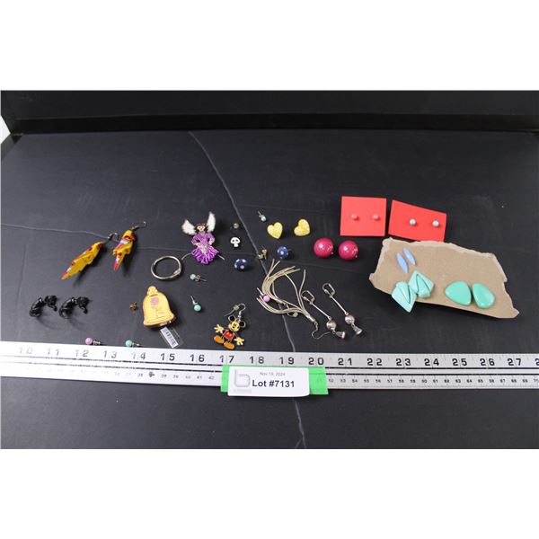 Assorted Earrings Lot: Parrots, Mickey Mouse, Cats, Misc.