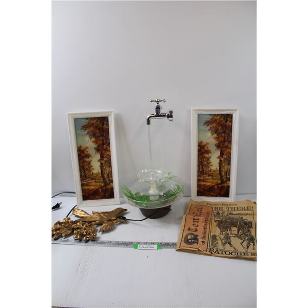 Water Fountain - as is, (2) Landscape Pictures, Bird Wall Decor, Batoche PA Daily Herald