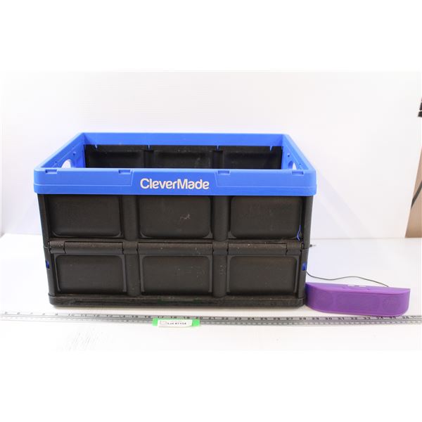 Clever Made Folding crate - 21.5"x14"12" & Bee-Bop Bluetooth speaker, as is