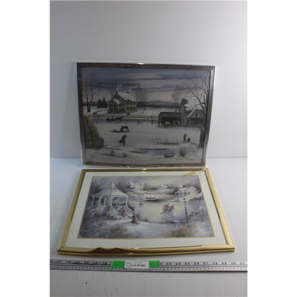 (2) Framed Country Side Art Wall Decor 20'' x 16'' - Some Damage