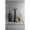 Image 1 : Vintage Ice Cream Churn, Tire Pump and Jordan's Branvin White Wine Glass Bottle