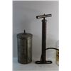 Image 2 : Vintage Ice Cream Churn, Tire Pump and Jordan's Branvin White Wine Glass Bottle