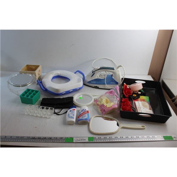 Plastic Tray, Planter, Sunbeam Clothes Iron - Tested, Make Up Mirrors, Cosmetic Sponges and Misc