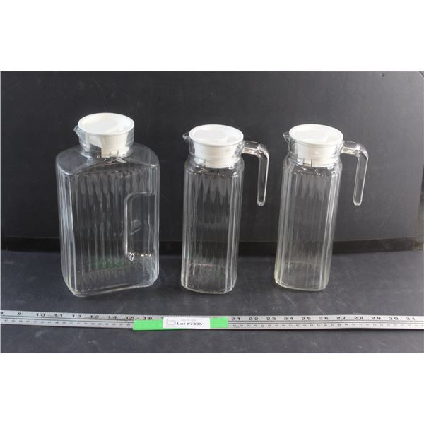 (2) Glass Water Pitchers and Water Jug