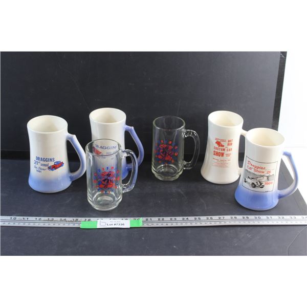 (4) Beer Steins and (2) Glass Mugs