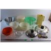 Image 1 : Key Chains, Tupperware Bowl, Strainer, Pot Lids, Glass, Plastic Bowls and Bundt Pan