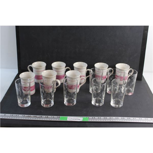 (8) Glasses and (8) Ceramic Mugs
