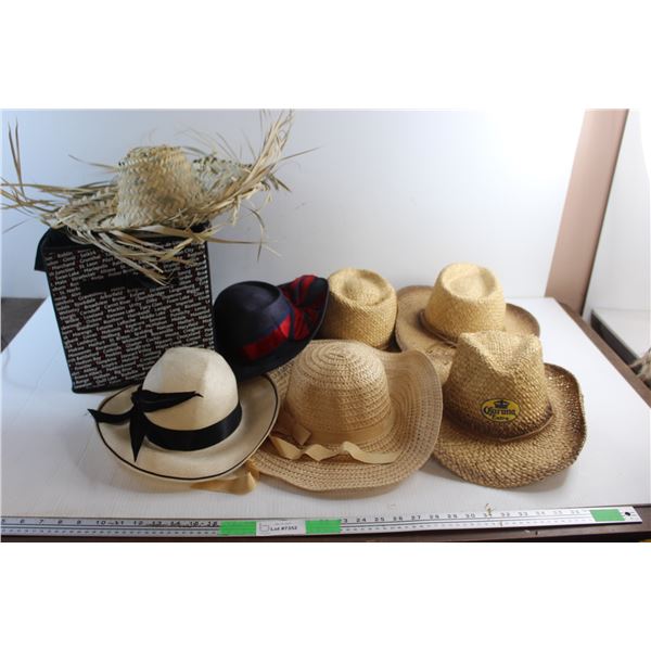 (7) Woven Hats and Co-Op Reusable Grocery Bag