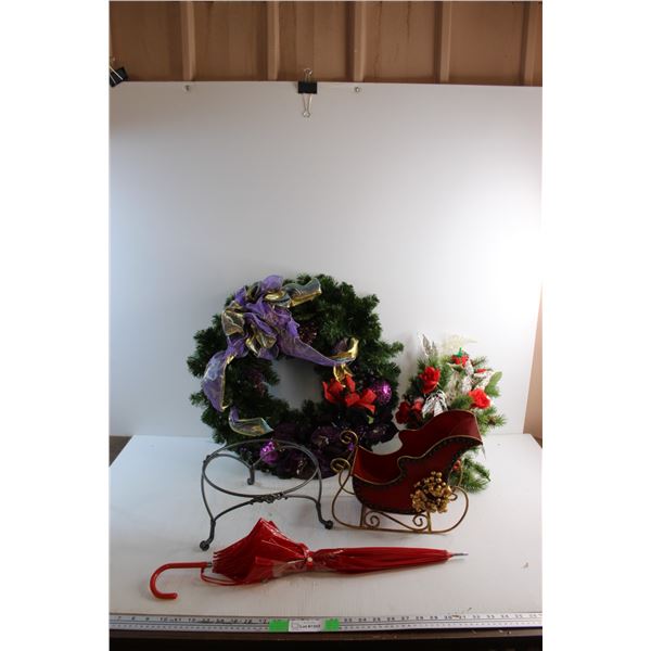 *Christmas Wall Decor, Planter, Plant Stand and Umbrella - Some Damage