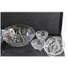 Image 2 : Serving Tray, Glass Bowl 11'', Candle Holder, (2) Crystal Candy Dishes and Divided Serving Crystal T