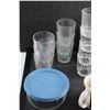 Image 2 : Glass Cups, Pyrex Bowl with Lid, Mug, Eyewear Cases, Vase and Forks