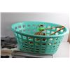 Image 9 : Plastic Basket, Noma Cord Outlet Extension, Baking Trays, Plastic Tablecover, Hangers and Misc.